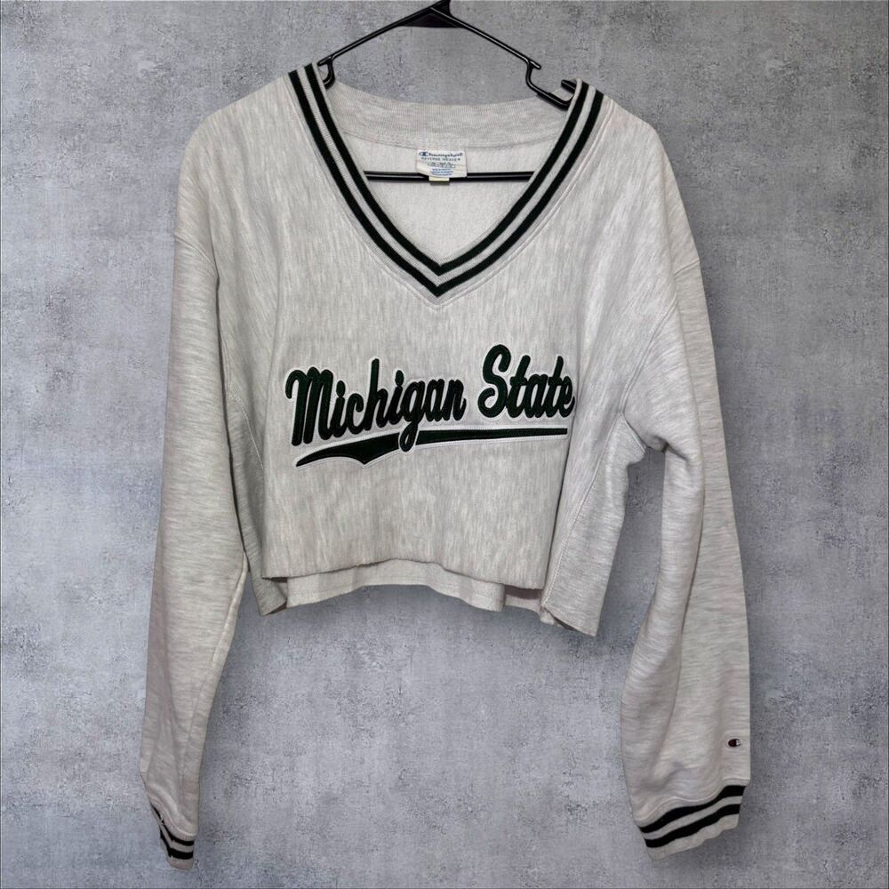 Michigan State University Champion Reverse Weave Cropped Oversized Womens Large